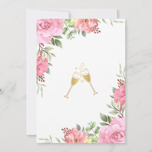 Blumengrün Rose Gold Brautparty Einladung (Rückseite)