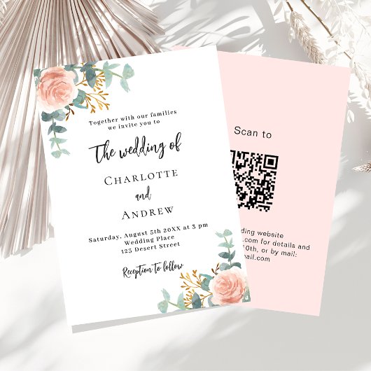 Blumengrün Rose QR-Code Details Hochzeit Einladung