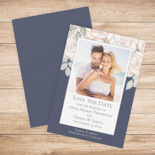 Blumengrün Save the Date Blau Einladung