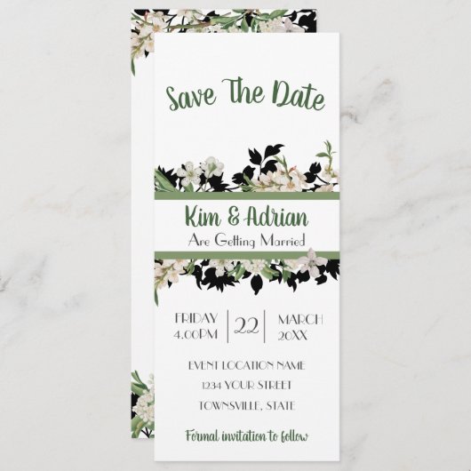 Blumengrün Save the Date Einladung (Vorne/Hinten)