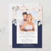Blumengrün Save the Date Navy Blue Einladung (Vorderseite)