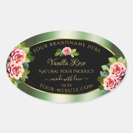 Blumengrün-schwarz-goldene Produktkennzeichnungen  Ovaler Aufkleber