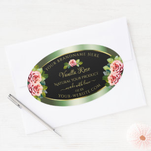 Blumengrün-schwarz-goldene Produktkennzeichnungen Ovaler Aufkleber