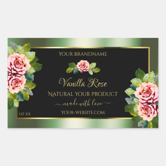Blumengrün-schwarz-goldene Produktkennzeichnungen Rechteckiger Aufkleber (Vorderseite)
