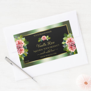 Blumengrün-schwarz-goldene Produktkennzeichnungen Rechteckiger Aufkleber