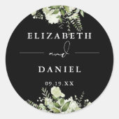 Blumengrün Schwarz-Weiß-Gastgeschenk Hochzeit Runder Aufkleber (Vorderseite)