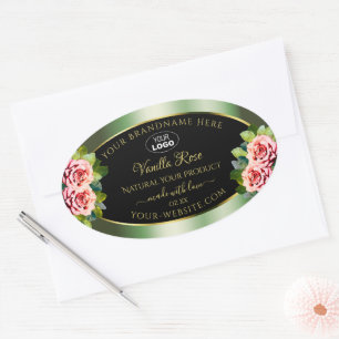 Blumengrün-schwarze Produktkennzeichnungen Rosa Ro Ovaler Aufkleber