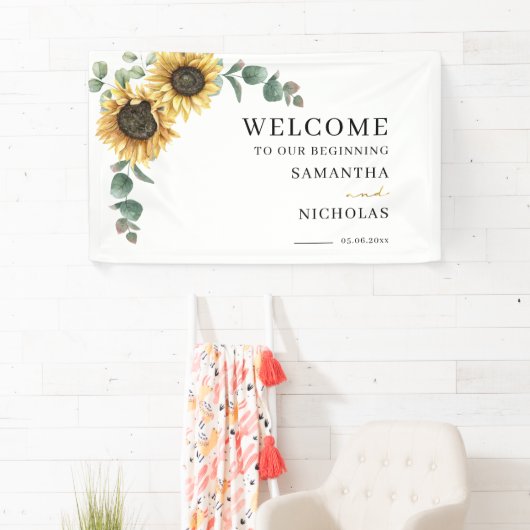 Blumengrün Sonnenblume Botanische Hochzeit Banner (Insitu)