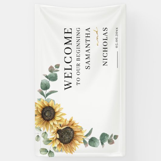 Blumengrün Sonnenblume Botanische Hochzeit Banner (Vertikal)