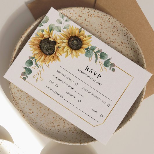 Blumengrün Sonnenblumen Hochzeit RSVP Karte