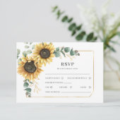 Blumengrün Sonnenblumen Hochzeit RSVP Karte (Stehend Vorderseite)