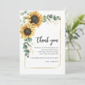 Blumengrün Sonnenblumen Script-Brautparty Dankeskarte (Stehend Vorderseite)