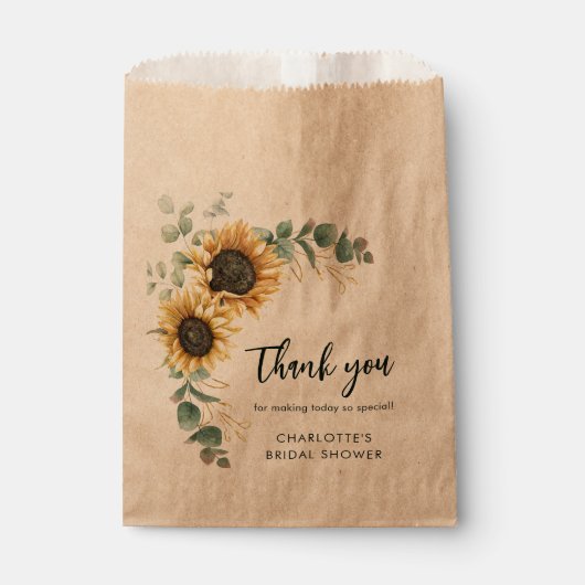 Blumengrün Sonnenblumen Script-Brautparty Geschenktütchen (Vorderseite)