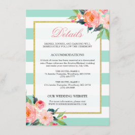 Blumengrün Streifen Gold Hochzeitsdetails Begleitkarte