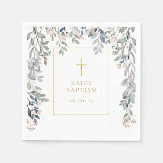 Blumengrün Taufe Christening Serviette (Vorderseite)