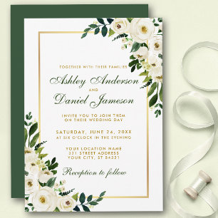 Blumengrün und Gold Hochzeit Einladung