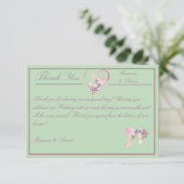 Blumengrün und Mauve Wedding Dankeskarte (Stehend Vorderseite)