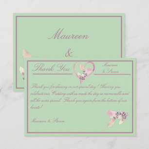 Blumengrün und Mauve Wedding Dankeskarte
