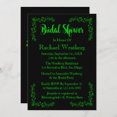 Blumengrün und schwarz Brautparty Blätter Einladung (Vorne/Hinten)