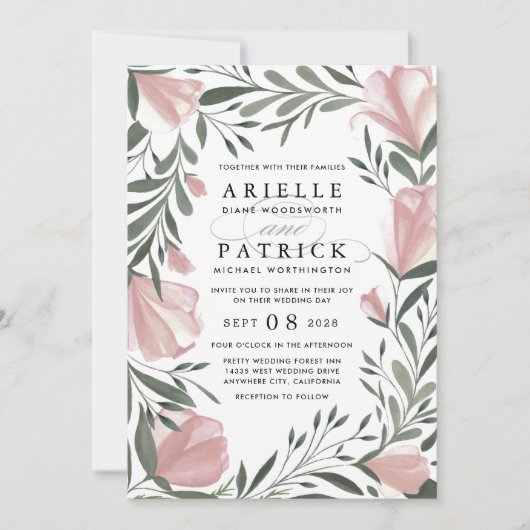 Blumengrün Vintag Rustikale Hochzeitseinladungen Einladung (Vorderseite)