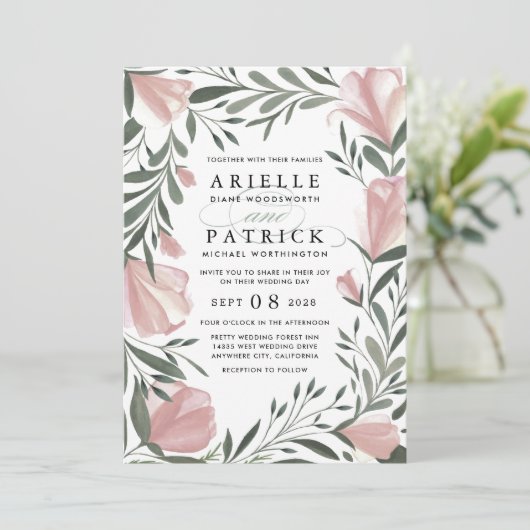 Blumengrün Vintag Rustikale Hochzeitseinladungen Einladung (Stehend Vorderseite)