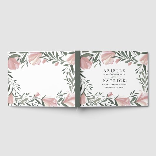 Blumengrün Vintag Rustikales Gästebuch (Voll)