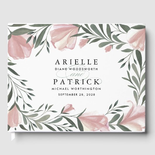 Blumengrün Vintag Rustikales Gästebuch (Vorderseite)