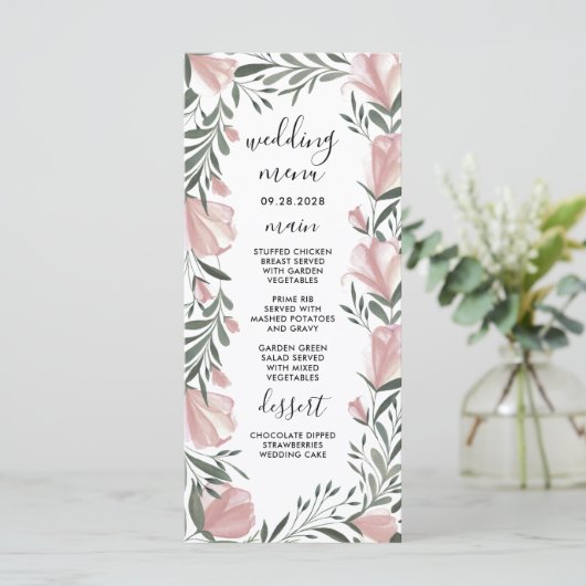 Blumengrün Vintage Rustikale Hochzeitskarte Menükarte (Stehend Vorderseite)