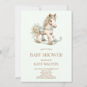 Blumengrün Vintages Spielzeug Rocking Horse Kinder Einladung (Vorderseite)