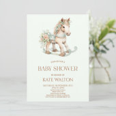 Blumengrün Vintages Spielzeug Rocking Horse Kinder Einladung (Stehend Vorderseite)