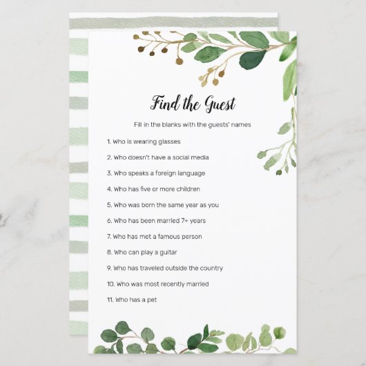 Blumengrün Wasserfarbe Finden Sie das Gast-Spiel (Vorne/Hinten)