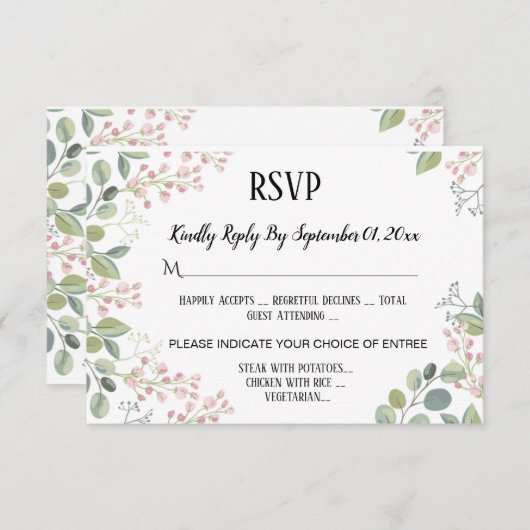 Blumengrün Wasserfarbe Hochzeitsfeier RSVP Karte (Vorne/Hinten)