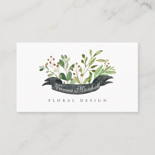 Blumengrün Wasserfarben Farbband Visitenkarte (Vorderseite)