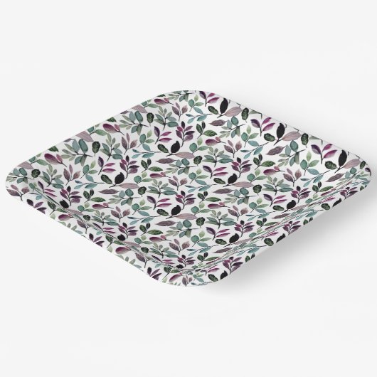 Blumengrün Wasserfarben - Muster - Bezeichnung Pappteller (Gewinkelt)