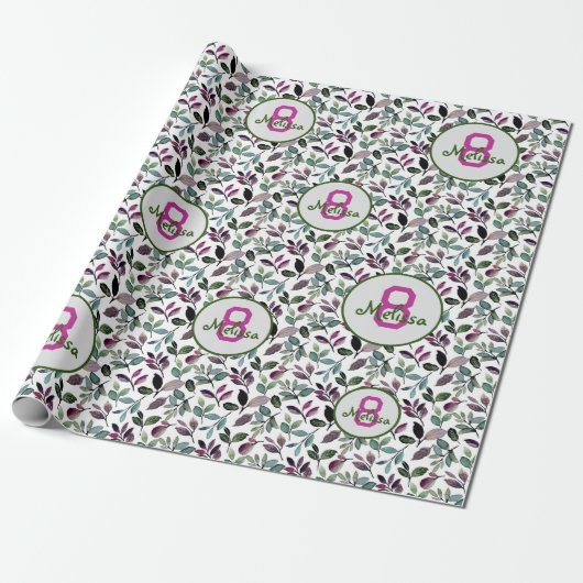 Blumengrün Wasserfarben Muster Geburtsname Geschenkpapier (Ungerollt)