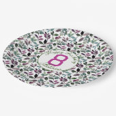 Blumengrün Wasserfarben Muster Geburtsname Pappteller (Schrägansicht)