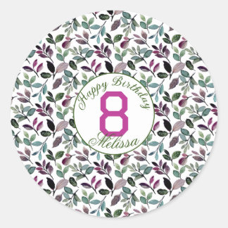 Blumengrün Wasserfarben Muster Geburtsname Runder Aufkleber