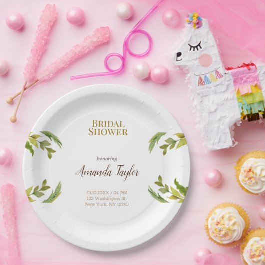 Blumengrün Watercolor Brautparty Pappteller (Party)