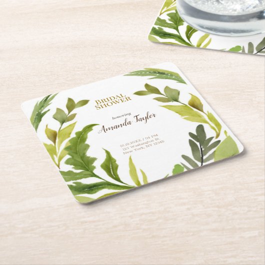 Blumengrün Watercolor Brautparty Rechteckiger Pappuntersetzer (angewinkelt)