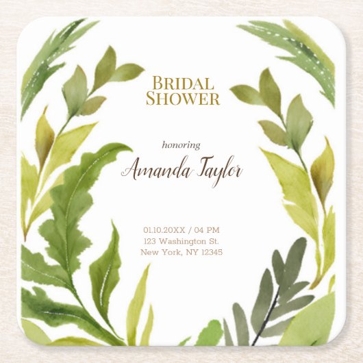 Blumengrün Watercolor Brautparty Rechteckiger Pappuntersetzer (Vorderseite)