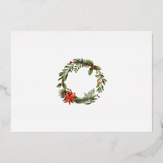 Blumengrün Weihnachten Party Silver Folieneinladung (Rückseite)