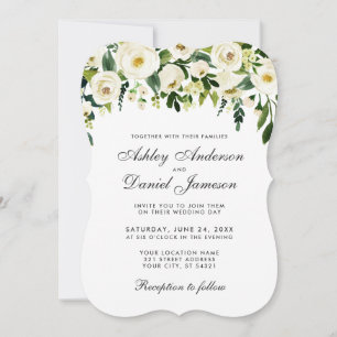 Blumengrün-weiße Hochzeit - Einladung B