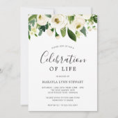 Blumengrün Weiße Rosen Feier des Lebens Einladung (Vorderseite)