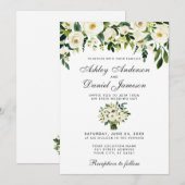 Blumengrün-weiße Wasserfarbe Einladung (Vorne/Hinten)