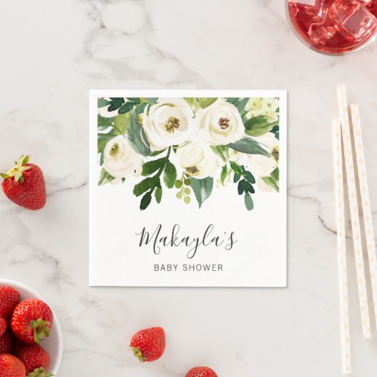 Blumengrün White Roses Girl Babydusche Serviette (Beispiel)