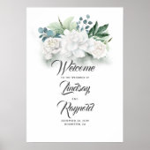 Blumengrün White Wedding Willkommenszeichen Poster (Vorne)
