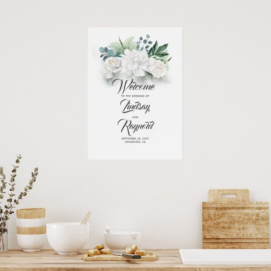Blumengrün White Wedding Willkommenszeichen Poster (Küche)