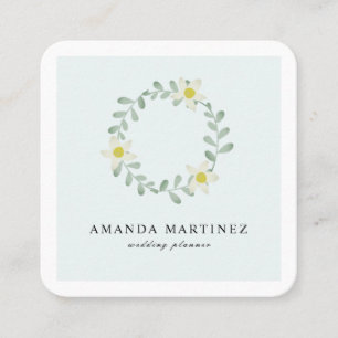 Blumengrün Wreath Blue Square Business Card Quadratische Visitenkarte
