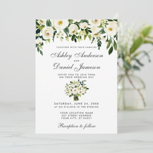 Blumengrün zum Hochzeitsstichtag G Einladung (Stehend Vorderseite)