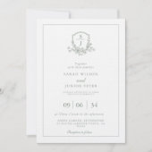 Blumengrüner Blattmonogramm-Hochzeit Einladung (Vorderseite)